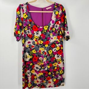 Rebecca Taylor Silk Floral Shift Dress Women 8 Pink Red Yellow Gray White -A1428